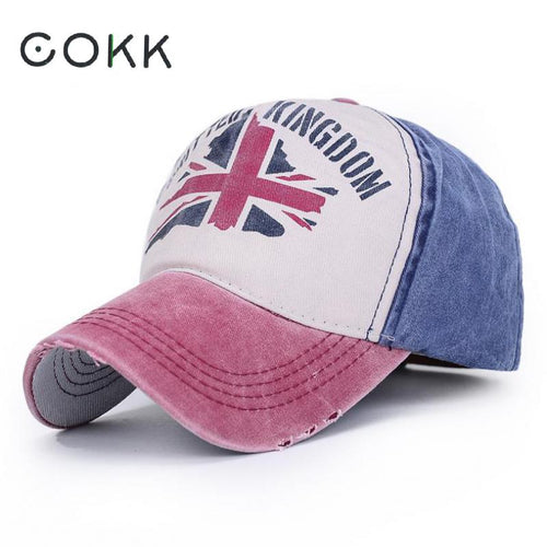 COKK Women's Baseball Cap Vintage Jeans Patch Cross United Kingdom Snapback Hats For Men Moto Trucker Cap Summer Sun Hat Female