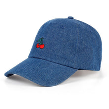 Load image into Gallery viewer, New Cherry Fruits Embroidered Snapback Baseball Cap Dad Hats Man &amp; Women Denim Blue bone Caps Adjustable Curved Hats for Travel