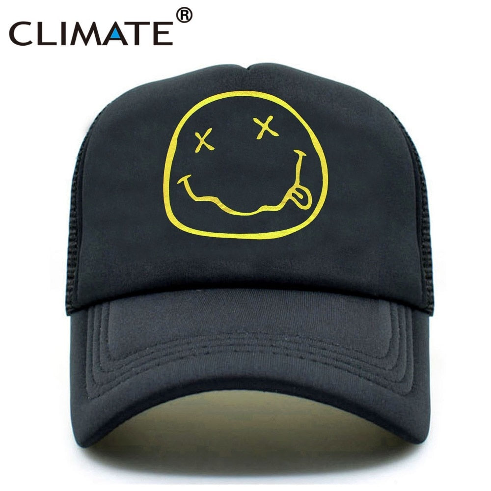 CLIMATE Punk Rock NIRVANA Rock Cap Hat Summer Cool Mesh Caps NIRVANA Punk Cool Fans Summer Baseball Mesh Net Trucker Caps Hat