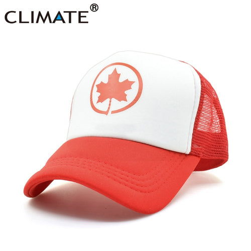 CLIMATE Men Canada Flag Maple Cap Leaf Red Summer Cool Mesh Trucker Caps Cool Summer Baseball Mesh Net Trucker Caps Hat For Men