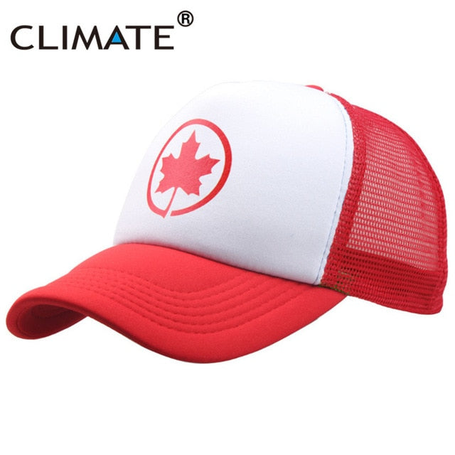 CLIMATE Men Canada Flag Maple Cap Leaf Red Summer Cool Mesh Trucker Caps Cool Summer Baseball Mesh Net Trucker Caps Hat For Men