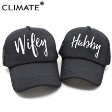 Load image into Gallery viewer, CLIMATE Men Women Couple Lovers Trucker Caps Couple Hubby Wifey Caps Lovers Printed Couple Summer Caps Mesh Net Trucker Cap Hat