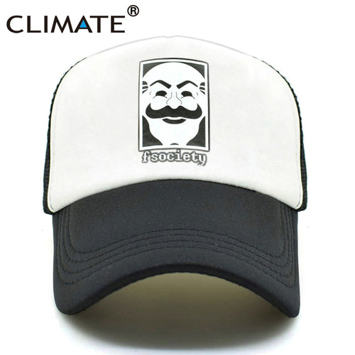 CLIMATE Mr Robot Fsociety Mesh Trucker Cap Robot Fsociety Mask Print Mesh Cap Men Funny TV Show Cap Hacker Evil Black Caps Hat
