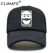 Load image into Gallery viewer, CLIMATE Mr Robot Fsociety Mesh Trucker Cap Robot Fsociety Mask Print Mesh Cap Men Funny TV Show Cap Hacker Evil Black Caps Hat