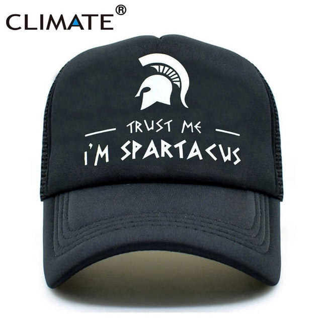 CLIMATE Men New Trucker Caps Spatacus Spartak Cool Black Caps Hot Summer I Am Spatacus Spartan Baseball Mesh Net Trucker Cap Hat