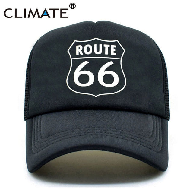 CLIMATE Men Women New Summer Trucker Caps ROUTE 66 Cool Summer Black Adult Cool Baseball Mesh Net Trucker Caps Hat for Men Adult