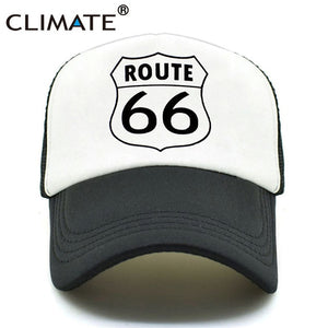 CLIMATE Men Women New Summer Trucker Caps ROUTE 66 Cool Summer Black Adult Cool Baseball Mesh Net Trucker Caps Hat for Men Adult