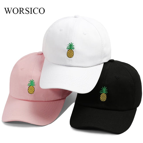 Drop Shipping Pineapple Embroidery Baseball Cap Women Men 100% Cotton Dad Cap Fruit Snapback hip hop Dad Hat Trucker Casquette