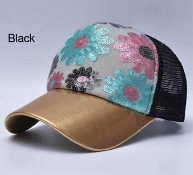 Girl's 5 Panel Trucker Cap Drake Sun Breathable Hat Summer Baseball Cap Sequins Flashes Sunflower Hats For Women