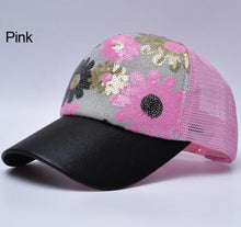 Load image into Gallery viewer, Girl&#39;s 5 Panel Trucker Cap Drake Sun Breathable Hat Summer Baseball Cap Sequins Flashes Sunflower Hats For Women