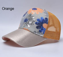 Load image into Gallery viewer, Girl&#39;s 5 Panel Trucker Cap Drake Sun Breathable Hat Summer Baseball Cap Sequins Flashes Sunflower Hats For Women