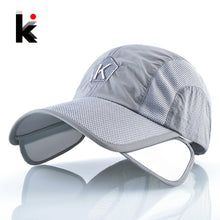 Load image into Gallery viewer, Summer Baseball Cap Men Women Retractable Visor K Embroidery Snapback Mesh Hat Fishing Riding Quick-Dry Bone Trucker Casquette