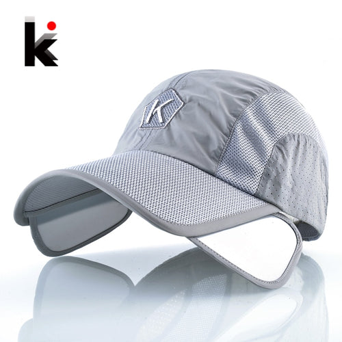 Summer Baseball Cap Men Women Retractable Visor K Embroidery Snapback Mesh Hat Fishing Riding Quick-Dry Bone Trucker Casquette