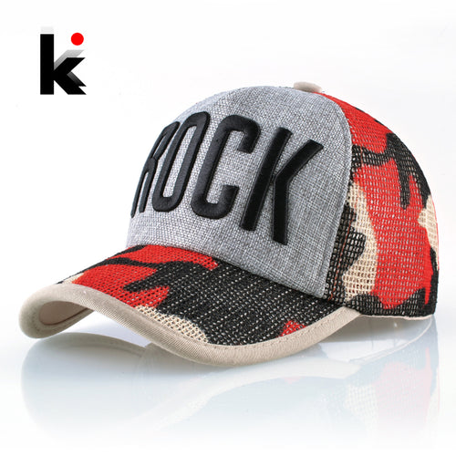 Summer Mesh Baseball Cap Women Fashion ROCK Letter Hat For Men Cotton Linen Snapback Hip Hop Casquette Trucker Bone Drake Gorras