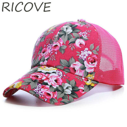 Summer Floral Baseball Cap Mesh Snapback Trucker Hats For Women Hip Hop Girls Hat Fashion Print Sun Hat Cotton Outdoor Sport Cap