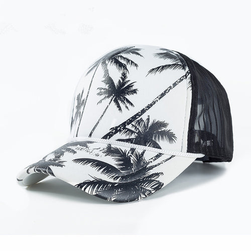 Summer Mesh Hat Cotton Baseball Cap Women Men Coconut Tree Print Sun Visor Caps Casual Trucker Dad Hat Adjustable Snapback Cap
