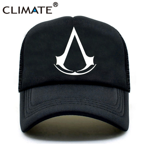CLIMATE Assassins Creed Trucker Caps Hat Men New Cool Summer Baseball Caps Hats Hot Mesh Net Trucker Baseball Cap Hat for Men