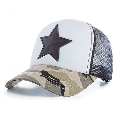 Casual Mesh Baseball Cap Men Women Summer Sun Hat Star Patchwork Trucker Caps Fashion Camouflage Snapback Hip Hop Hat Adjustable