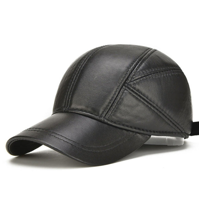 [AETRENDS] Sheepskin Leather Cap Winter Hats for Men Genuine Leather Baseball Cap with Ears Dad Hat Trucker Hat Casquette Z-5295