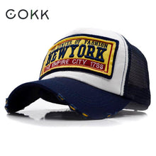 Load image into Gallery viewer, COKK Mesh Baseball Cap Men Women Patch New York Embroidery Hip Hop Hats Breathable Casquette Summer Trucker Cap Gorras Snapback