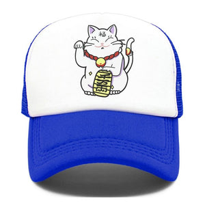 CLIMATE Fortune Cat Trucker Caps Hat Women Men Lucky Cute Cat Hip Hop Summer Caps Lovely Cat Mesh Baseball Cap Hat Girl Youth