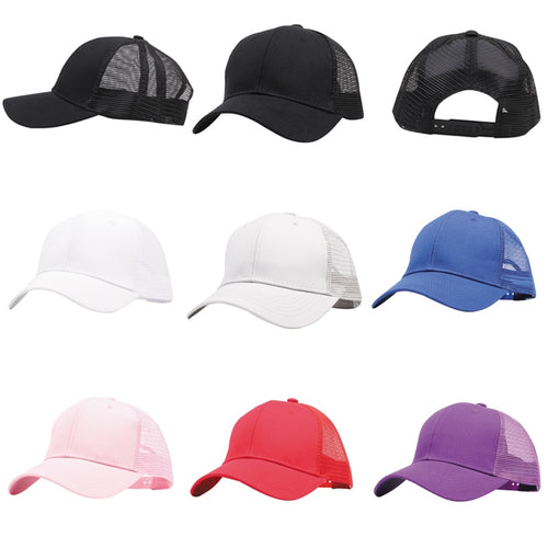 Men Women Mesh Patchwork Ponytail Baseball Cap Unisex Breathable Adjustable Snapback Trucker Golf Peaked Hat Outdoor Headwear