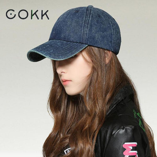 COKK 2018 New Denim Baseball Cap Women Washed Cotton Snapback Hats For Women Men Trucker Cap Dad Hat Female Bone Gorra Casquette